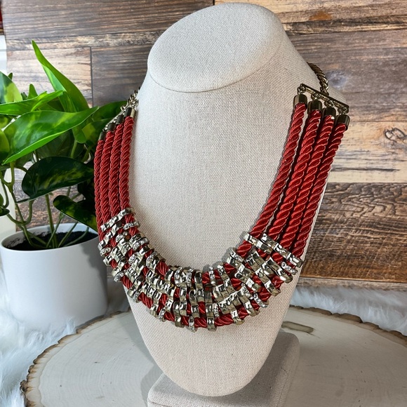 Red Roped Statement Necklace - Picture 2 of 5